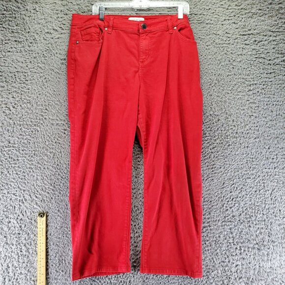 Lane Bryant Jeans Womens 14 Red Boyfriend Capri Flex Magic Waistband Denim - Picture 1 of 10